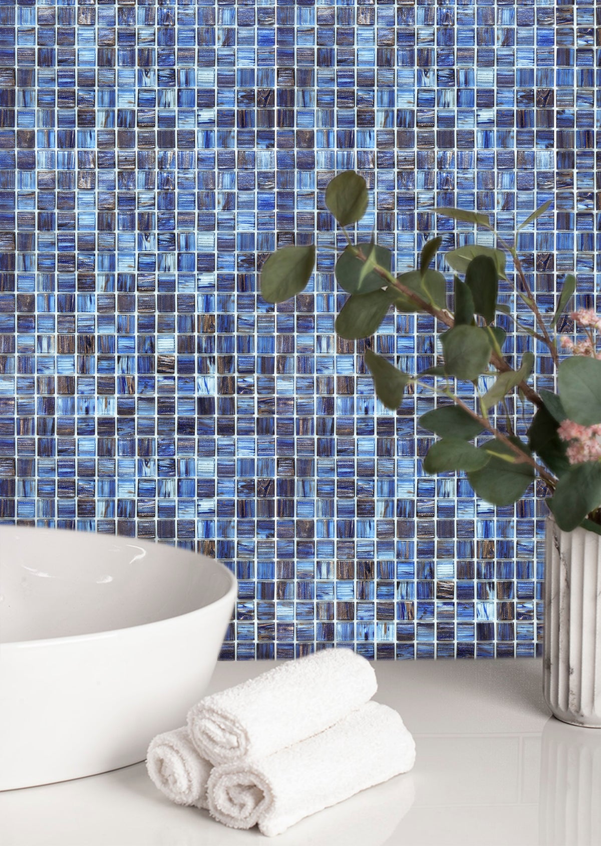 Peel and Stick Glass Tile, 12" x 12" Mosaic Square Glass Backsplash Tile for Kitchen Bathroom Wall (8-Sheet, 8 SQ.FT)