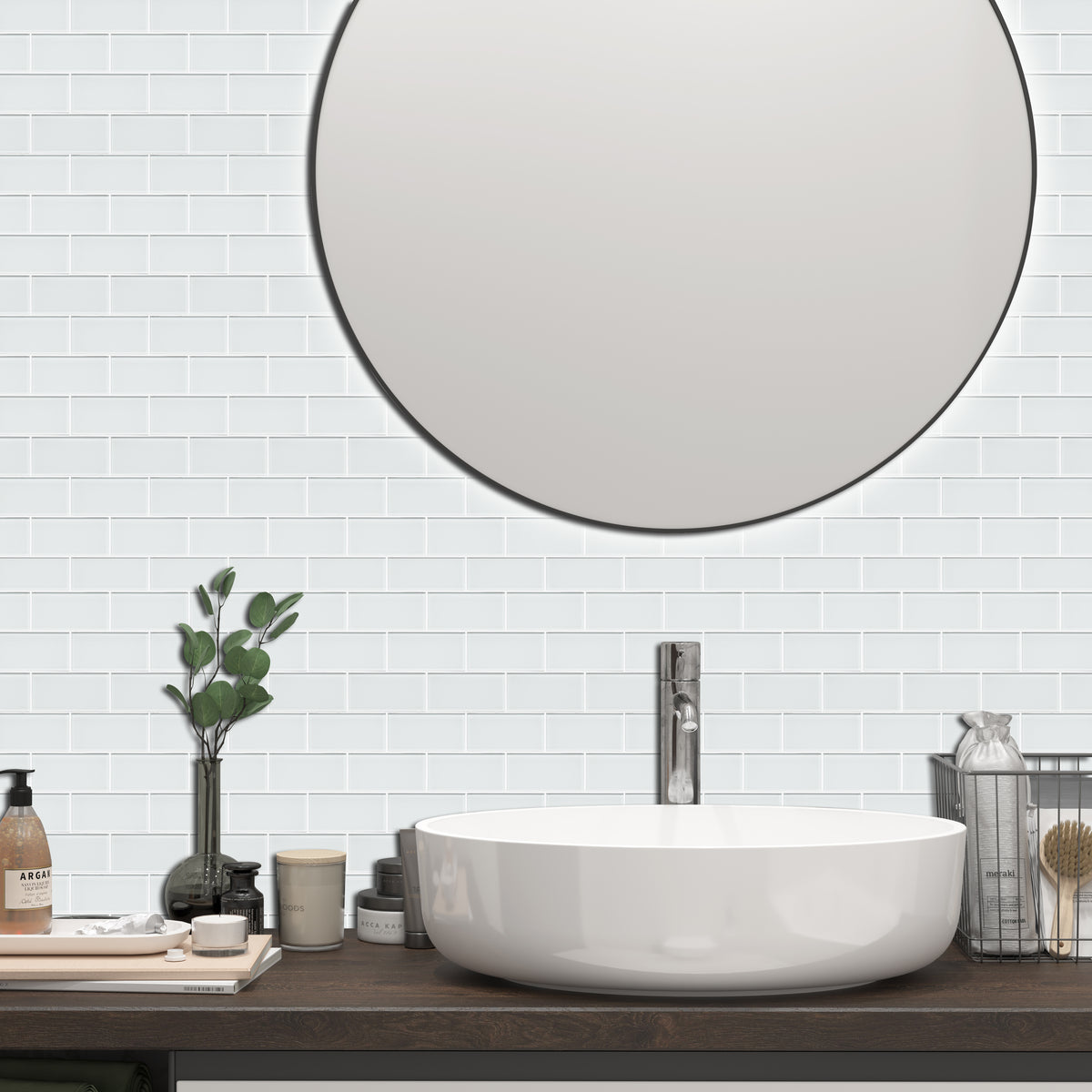 Glass Peel and Stick Backsplash Subway Tile, Glass Tiles for Kitchen Bathroom Wall (5 Sheets, 11.8"x12")