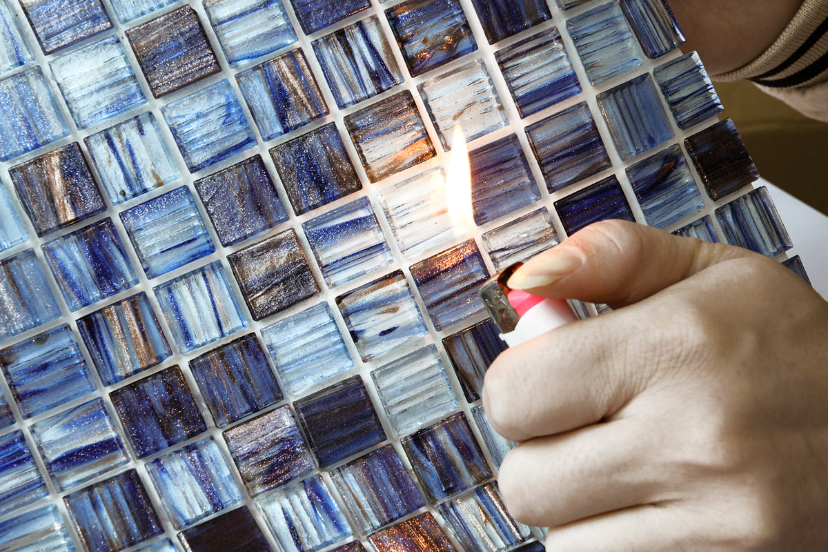 Peel and Stick Glass Tile, 12" x 12" Mosaic Square Glass Backsplash Tile for Kitchen Bathroom Wall (8-Sheet, 8 SQ.FT)
