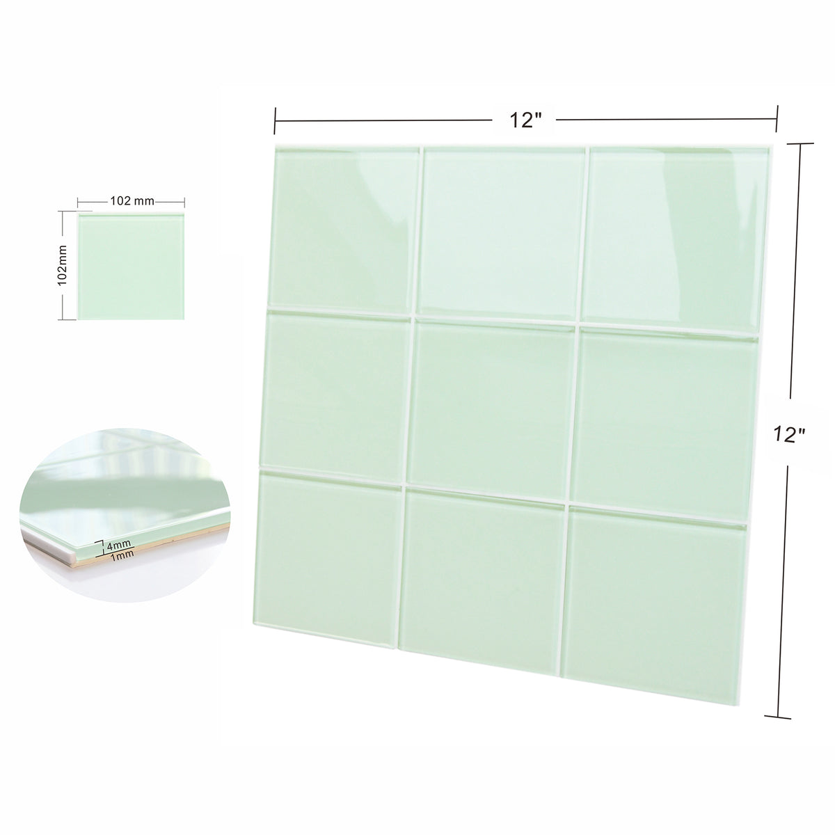 Peel and Stick Glass Tile, Square Mosaic Wall Tiles with Frame, Stick on Glass Backsplash (5 Sheets, 12"x12")