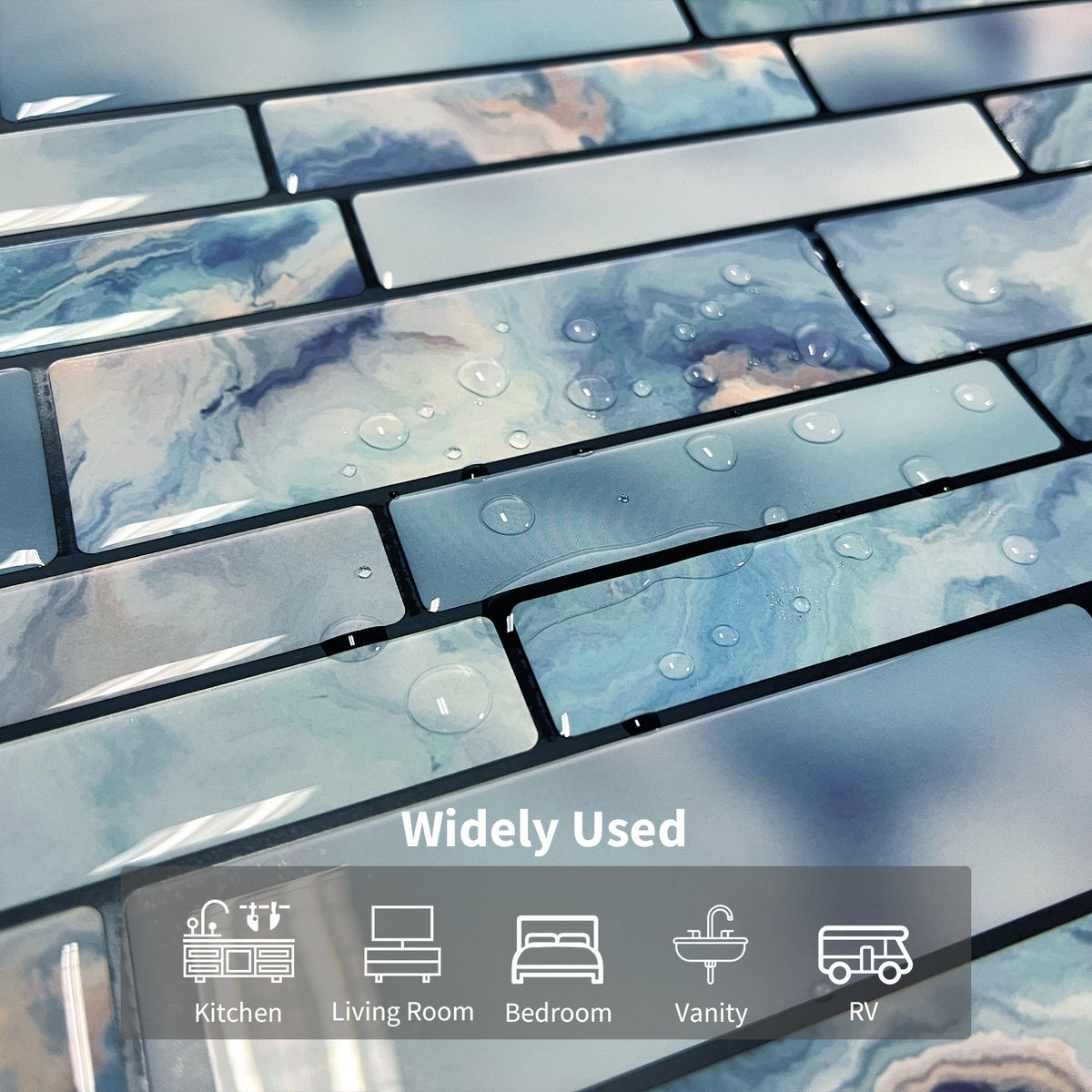 10-Sheet Peel and Stick Backsplash Tile, 12"x12" Blue Marble 3D Self-Adhesive Subway Tiles for Kitchen Bathroom