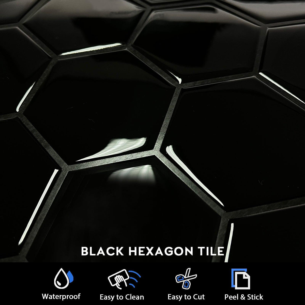 Black Peel and Stick Hexagon Tile Backsplash - HOMEART