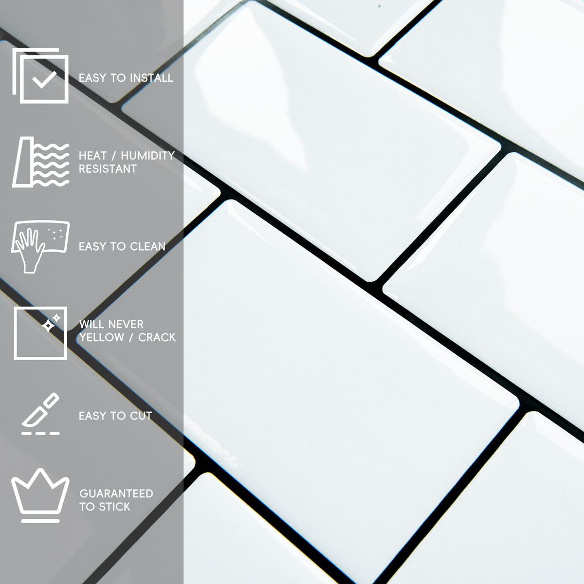 Subway Peel and Stick Backsplash, 10 Sheets of 12" × 12" Thicker Design 3D Adhesive Stick on Wall Tiles for Kitchen Bathroom