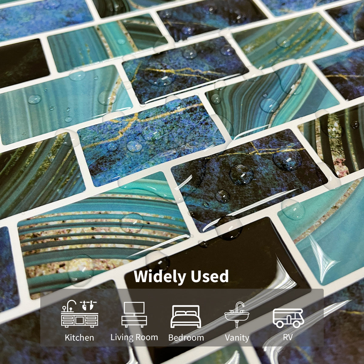 Subway Tiles Peel and Stick Backsplash, Self Adhesive Blue Backsplash Stick on Wall Tiles Sticker for Kitchen Bathroom (10 Sheets, 12"x12")