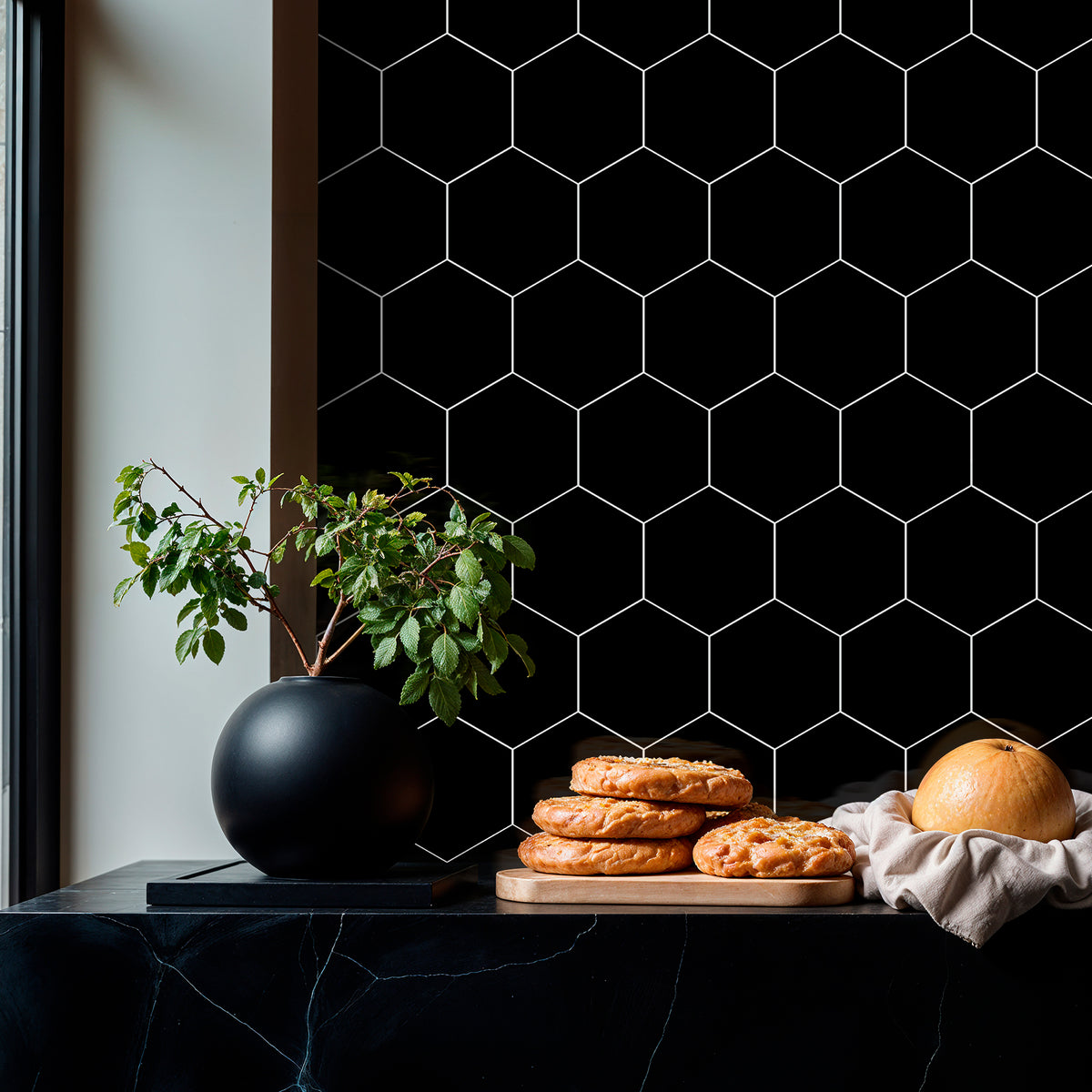 16-Piece Hexagon Peel and Stick Backsplash Tiles, 9"x7.87" Self Adhesive Glossy Faux Marble Wall Tile for DIY Home Decor