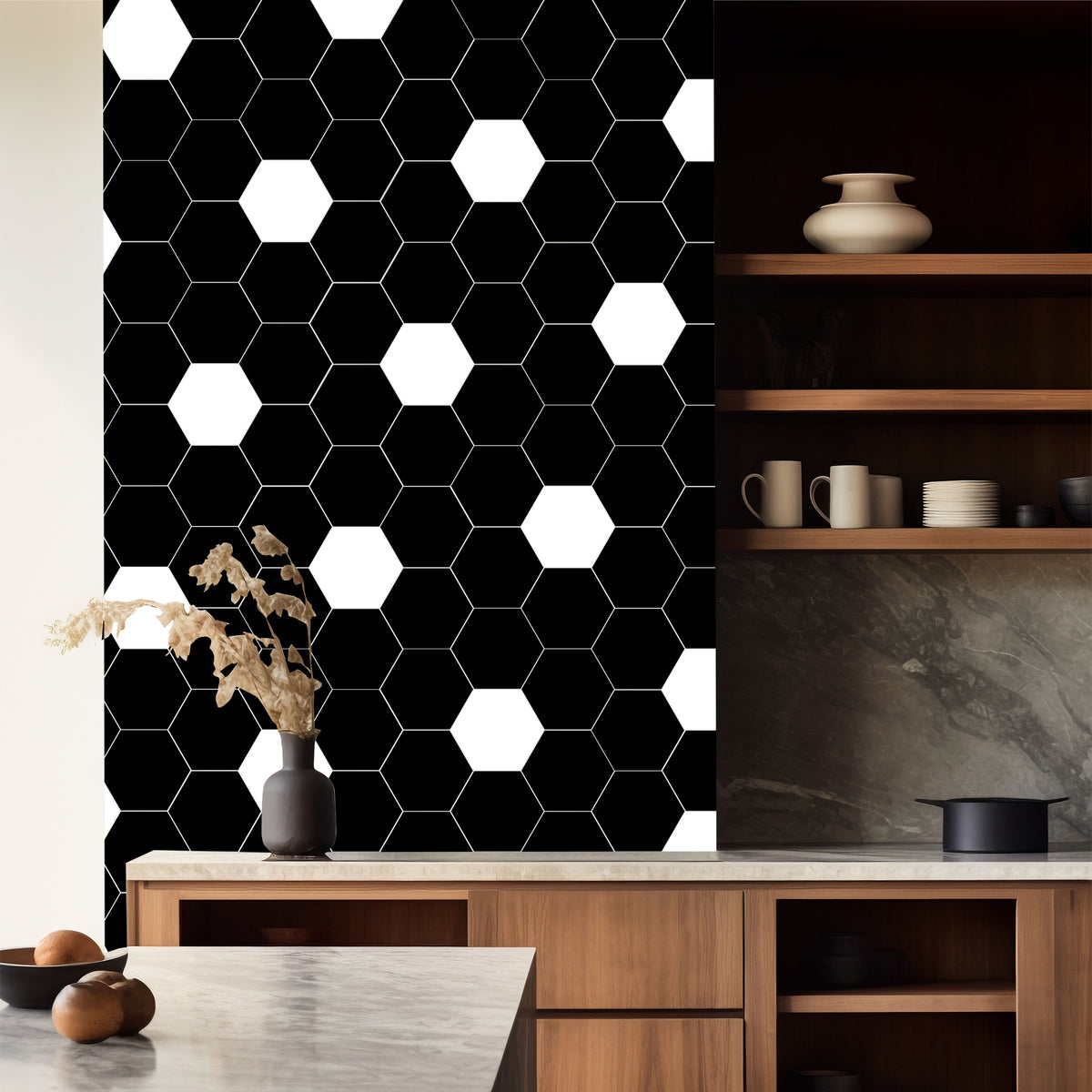 16-Piece Hexagon Peel and Stick Backsplash Tiles, 9"x7.87" Self Adhesive Glossy Faux Marble Wall Tile for DIY Home Decor