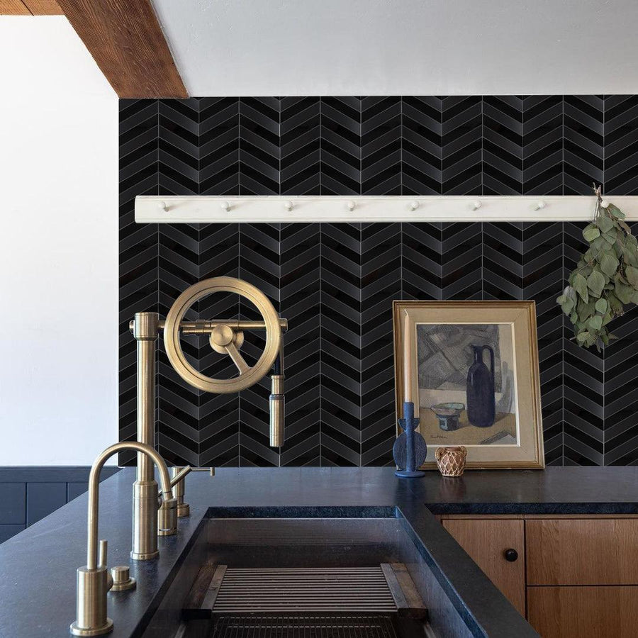 Peel and Stick Backsplash Aluminum Herringbone Tiles (6 Sheets) - HOMEART