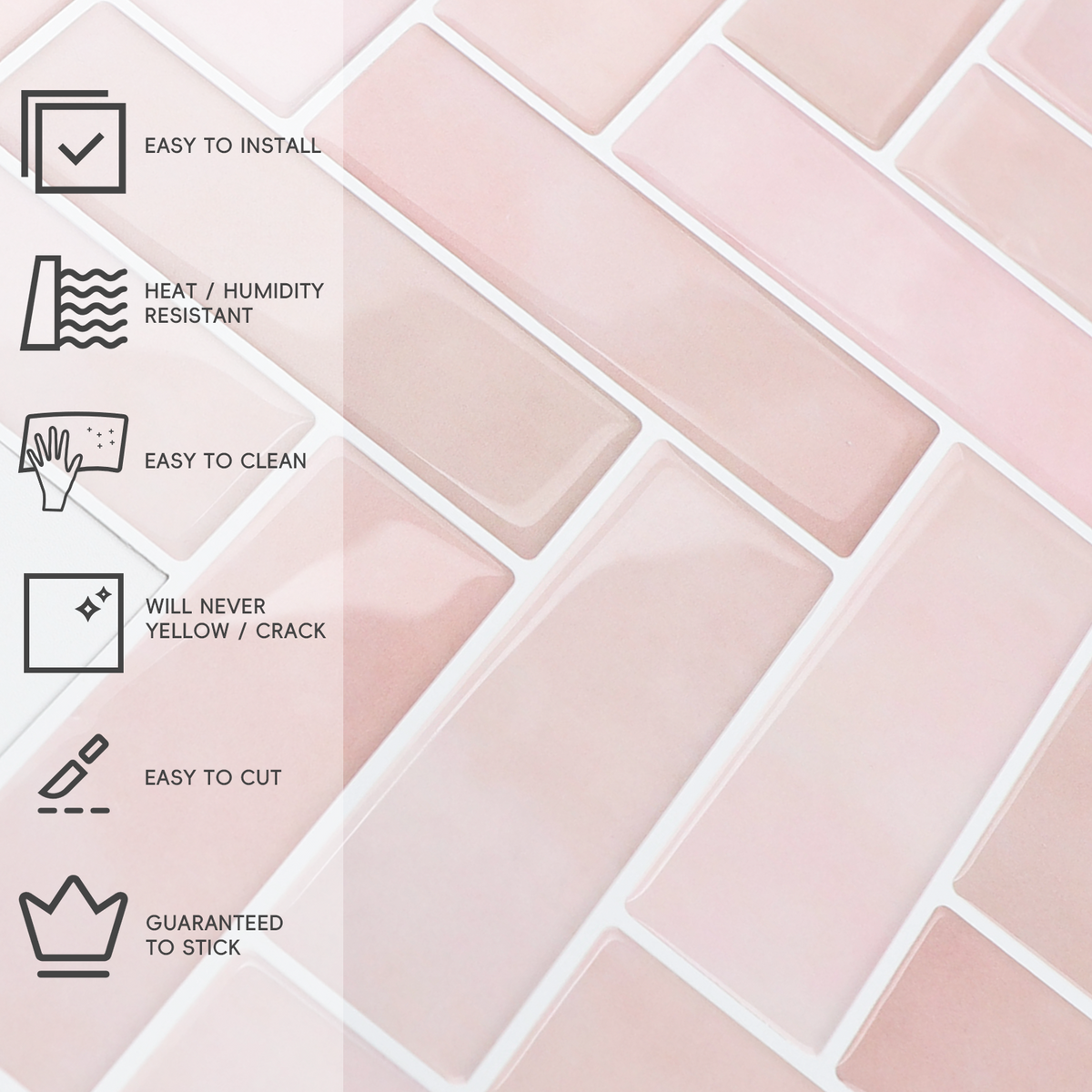 10-Sheet Herringbone Peel and Stick Backsplash, Self Adhesive 3D Stick on Wall Tiles for Kitchen Bathroom（12"x12"）
