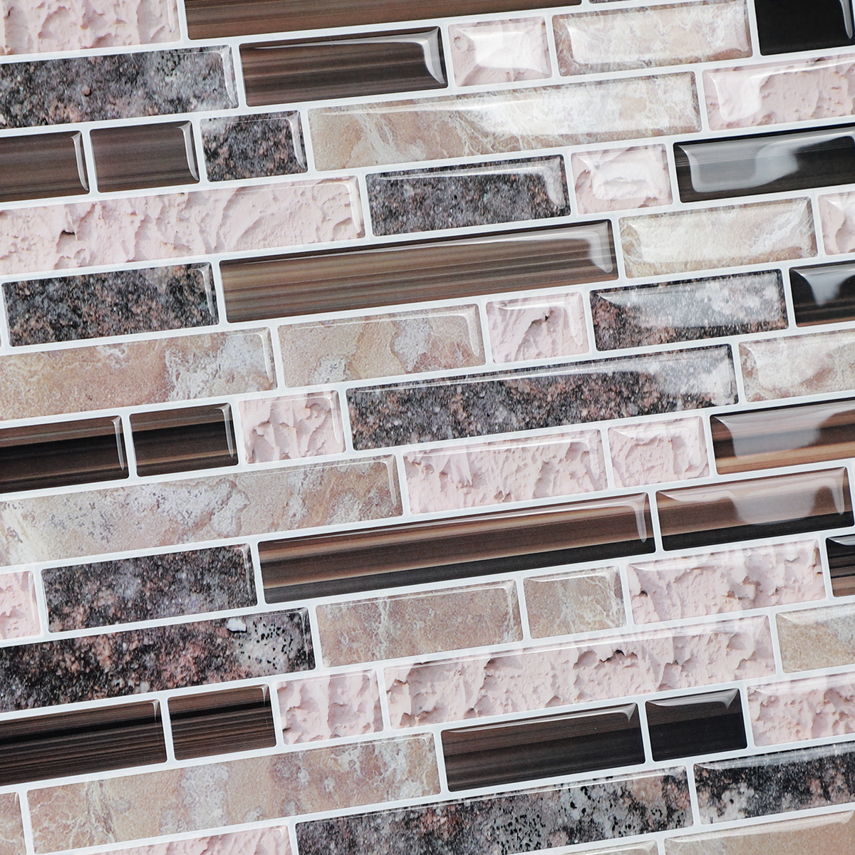 Peel and Stick Backsplash Tiles, 10 Sheets of 12" × 12" 3D Adhesive Brown Marble Peel and Stick On Wall Tile for Kitchen Bathroom