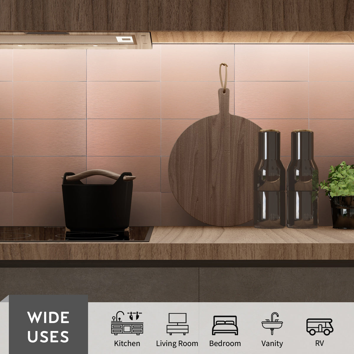 48 Pieces 3"x6" Peel and Stick Backsplash, Metal Backsplash Peel and Stick Subway Tile for Kitchen Bathroom Fireplace