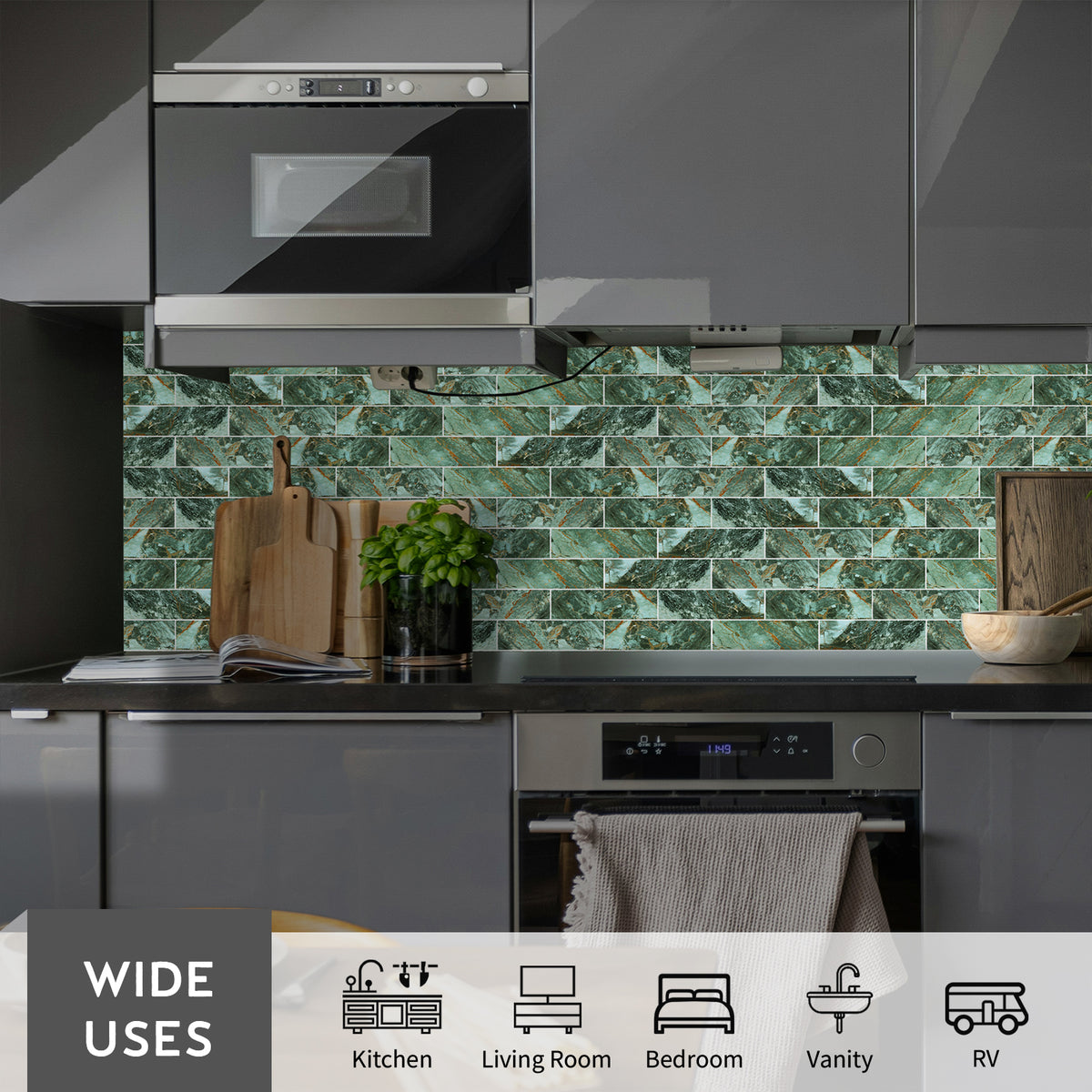 32PCS Peel and Stick Backsplash, 3” x 12” Metro Glossy Subway Tile Self Adhesive Stick on Wall Tiles for Kitchen Bathroom Fireplace