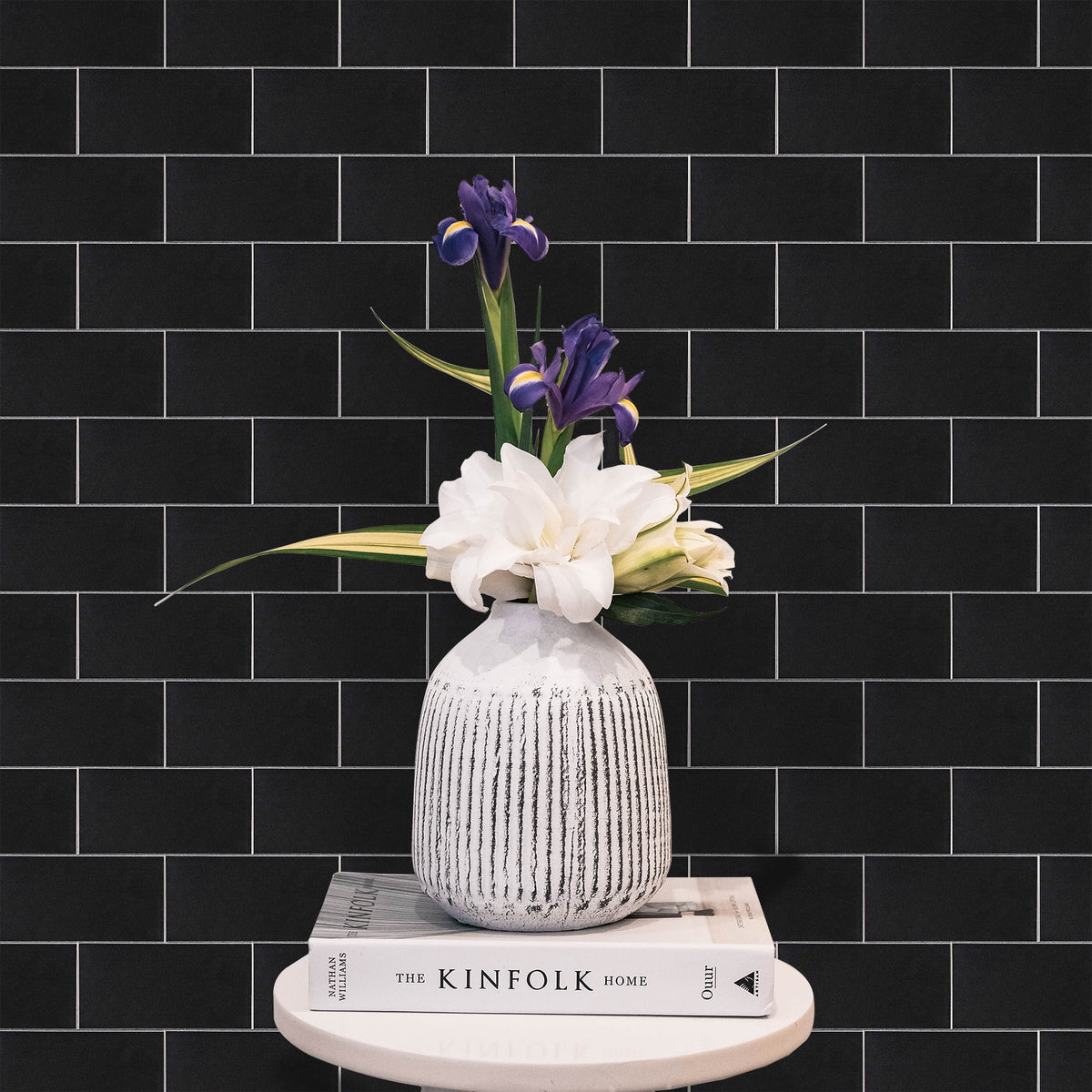 Black Subway Tiles Peel and Stick Backsplash, Alumium Composite Peel and Stick Wall Tiles  for Kitchen Bathroom fireplace (6 sheets)