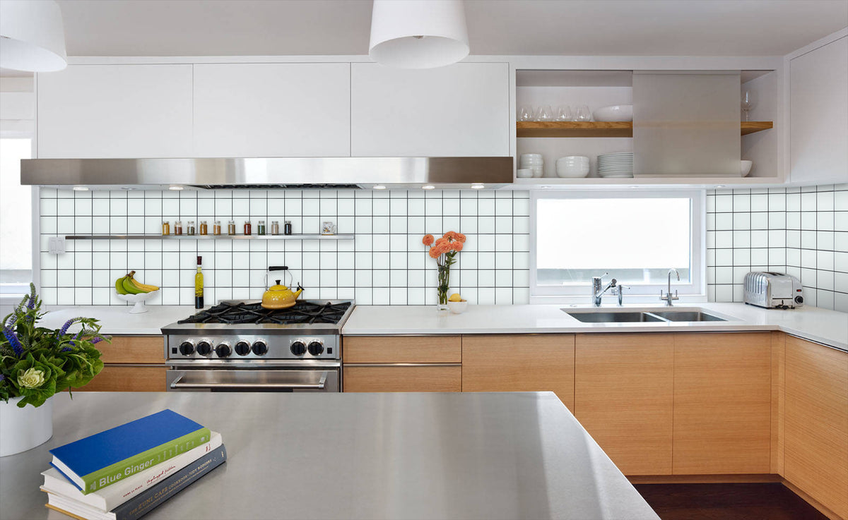 Peel and Stick Glass Tile, Square Mosaic Wall Tiles with Frame, Stick on Glass Backsplash (5 Sheets, 12"x12")