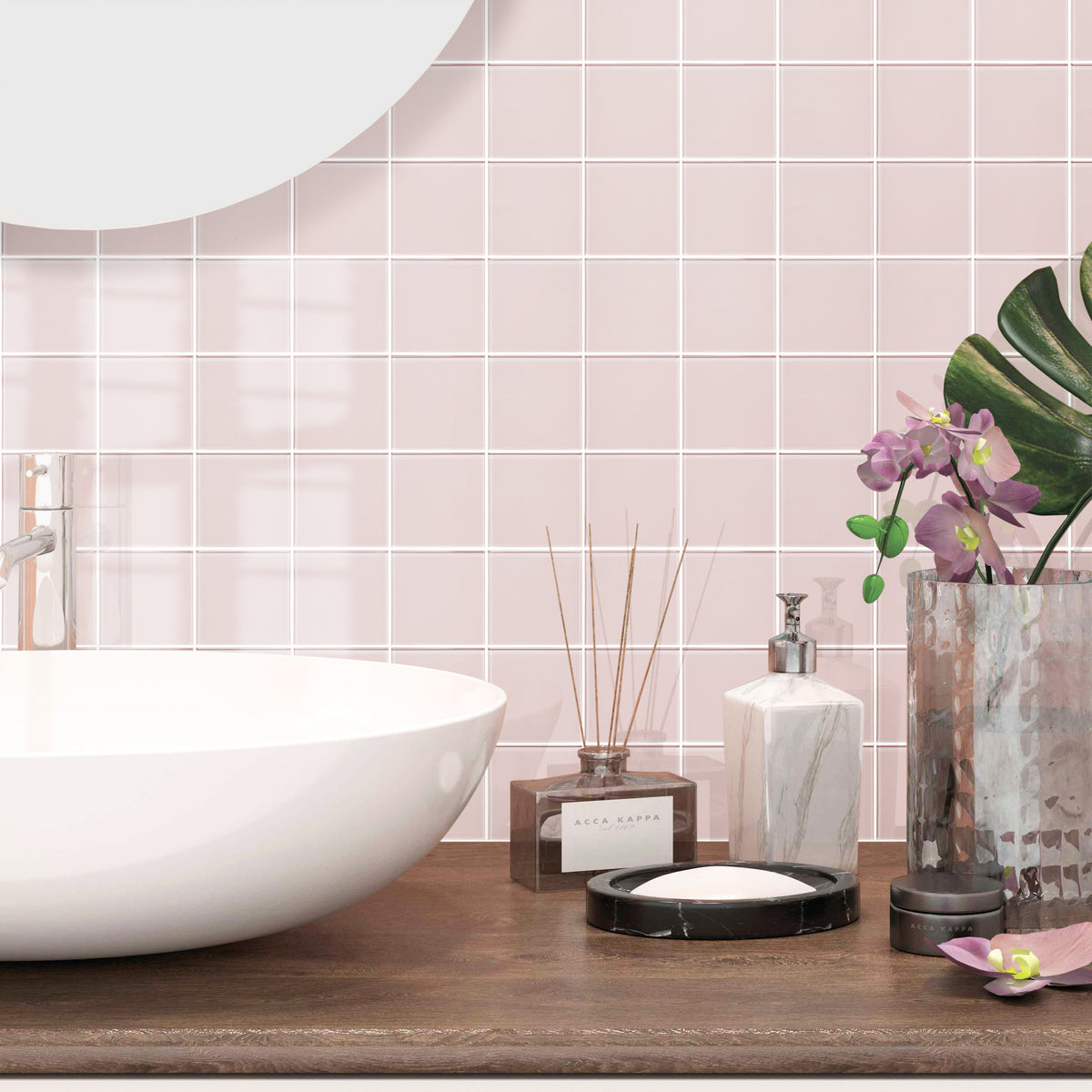 Peel and Stick Glass Tile, Square Mosaic Wall Tiles with Frame, Stick on Glass Backsplash (5 Sheets, 12"x12")