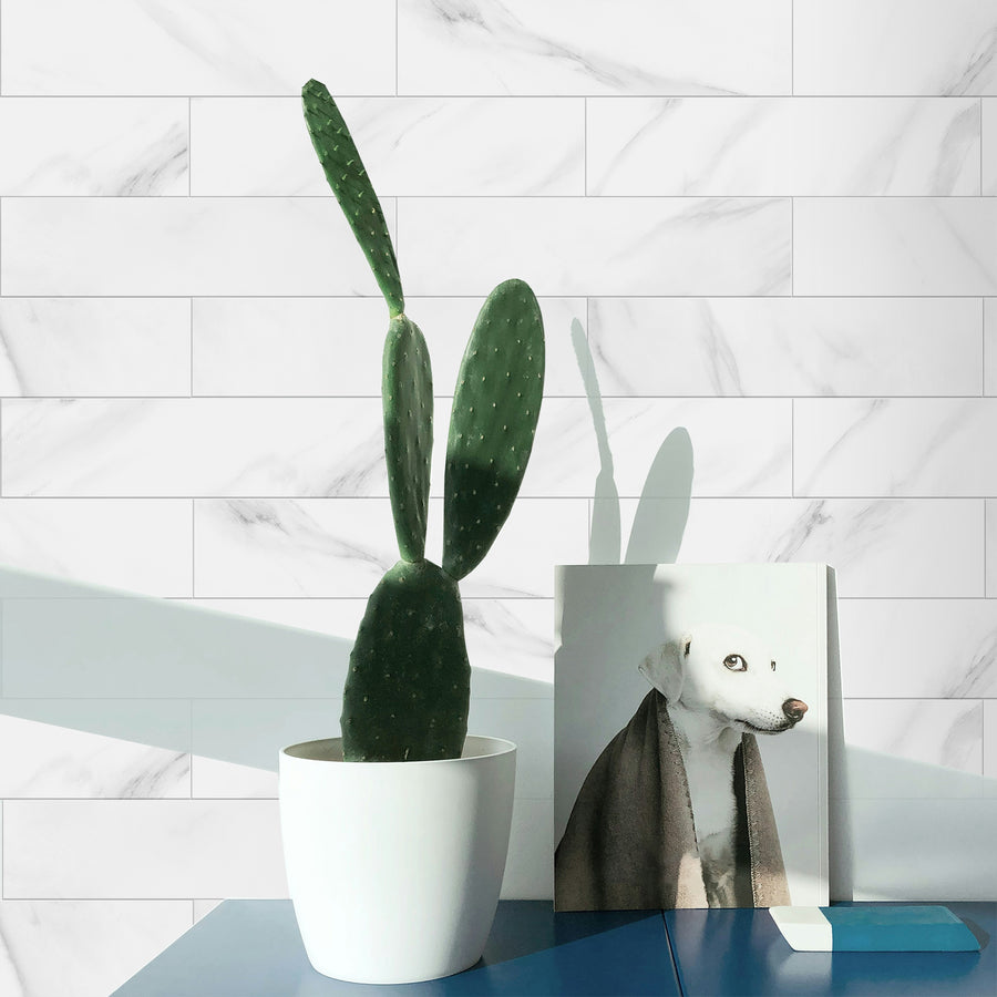 32-Piece Peel and Stick Backsplash Tiles, 3” x 12” Metro Glossy Subway Tile Self Adhesive Stick on Backsplash Wall Tiles for Kitchen Bathroom