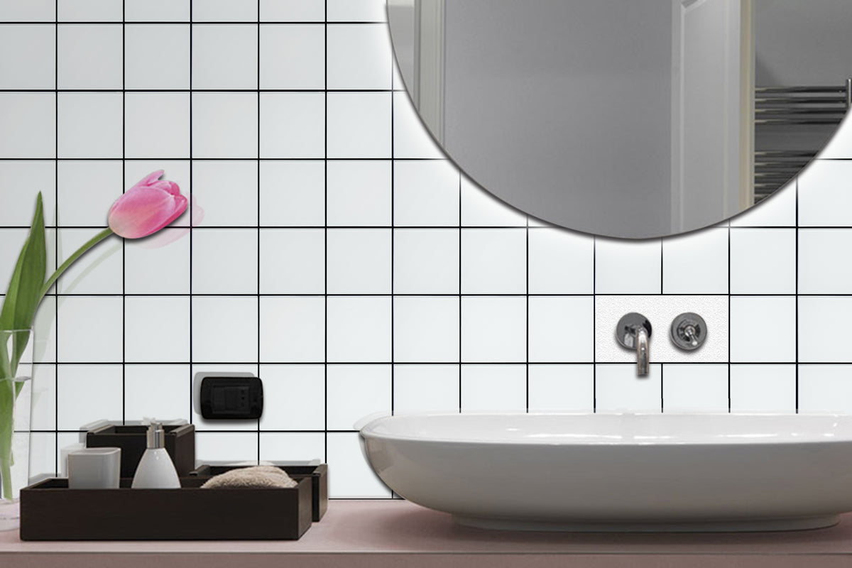 Peel and Stick Glass Tile, Square Mosaic Wall Tiles with Frame, Stick on Glass Backsplash (5 Sheets, 12"x12")
