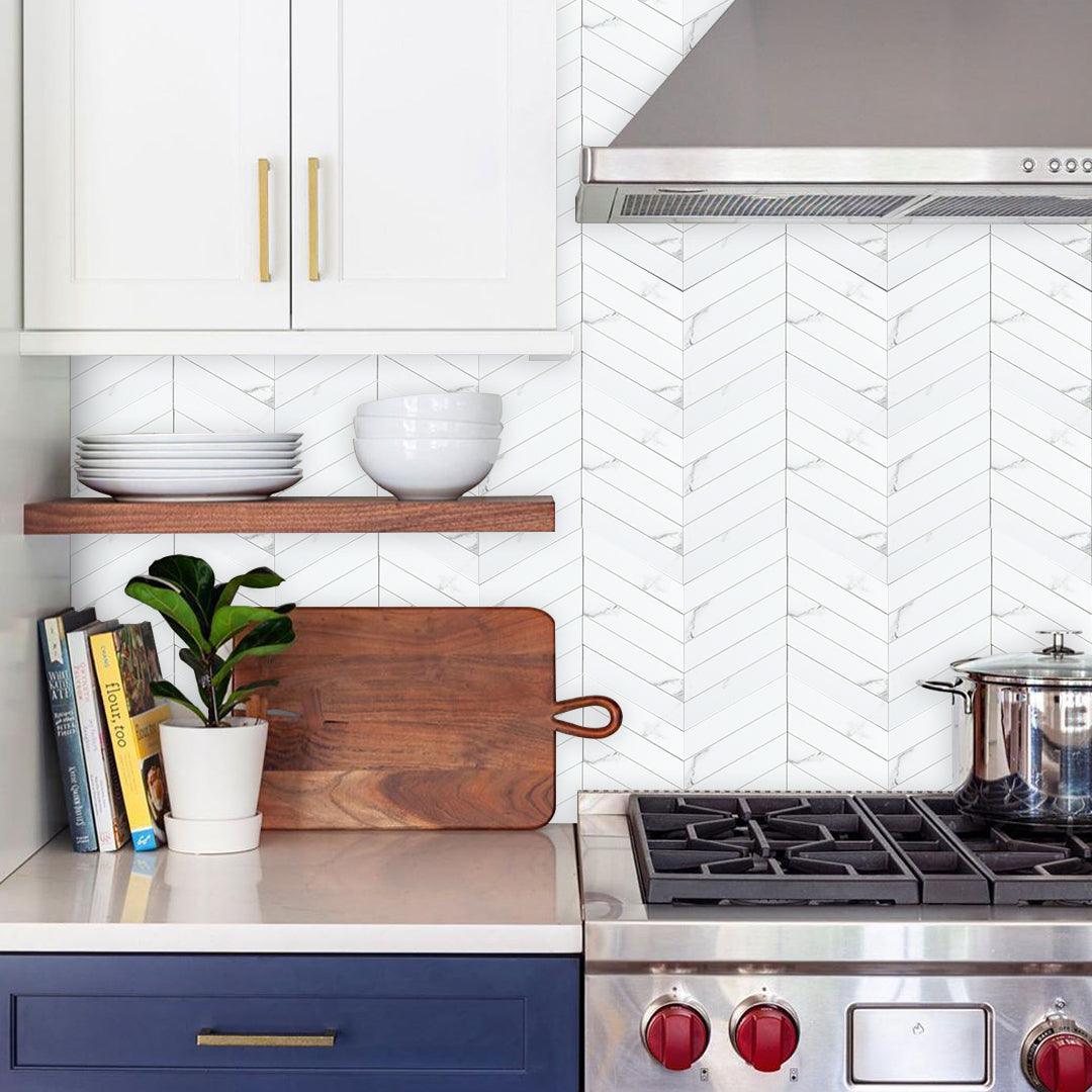 Peel and Stick Backsplash Aluminum Herringbone Tiles (6 Sheets) - HOMEART