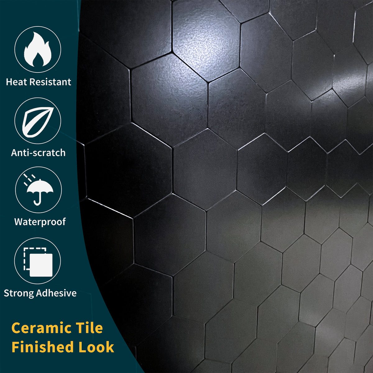 11.3"×11.5" Black Hexagon Peel and Stick Backsplash - HOMEART