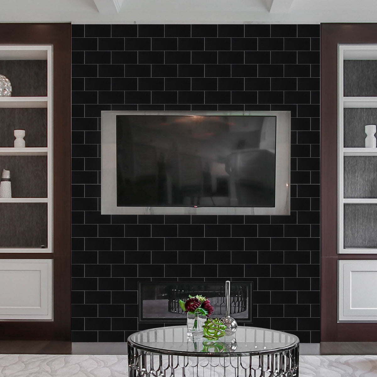 Black Subway Tiles Peel and Stick Backsplash, Alumium Composite Peel and Stick Wall Tiles  for Kitchen Bathroom fireplace (6 sheets)