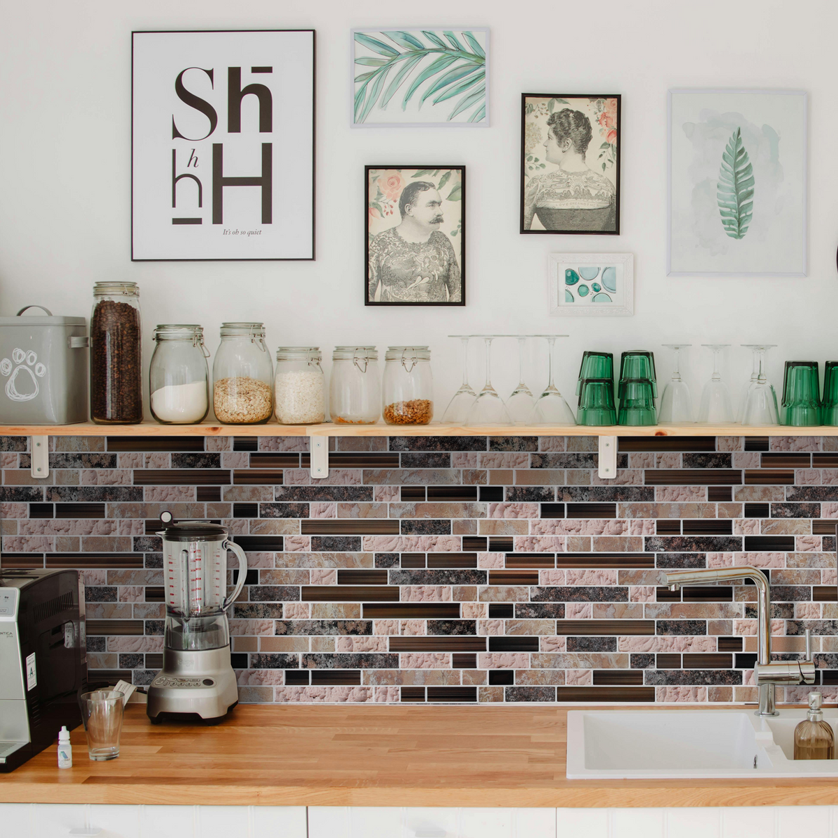 Peel and Stick Backsplash Tiles, 10 Sheets of 12" × 12" 3D Adhesive Brown Marble Peel and Stick On Wall Tile for Kitchen Bathroom