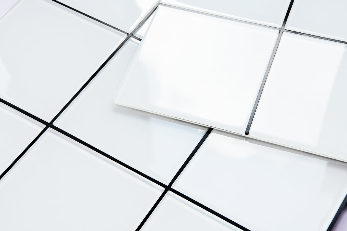 Peel and Stick Glass Tile, Square Mosaic Wall Tiles with Frame, Stick on Glass Backsplash (5 Sheets, 12"x12")