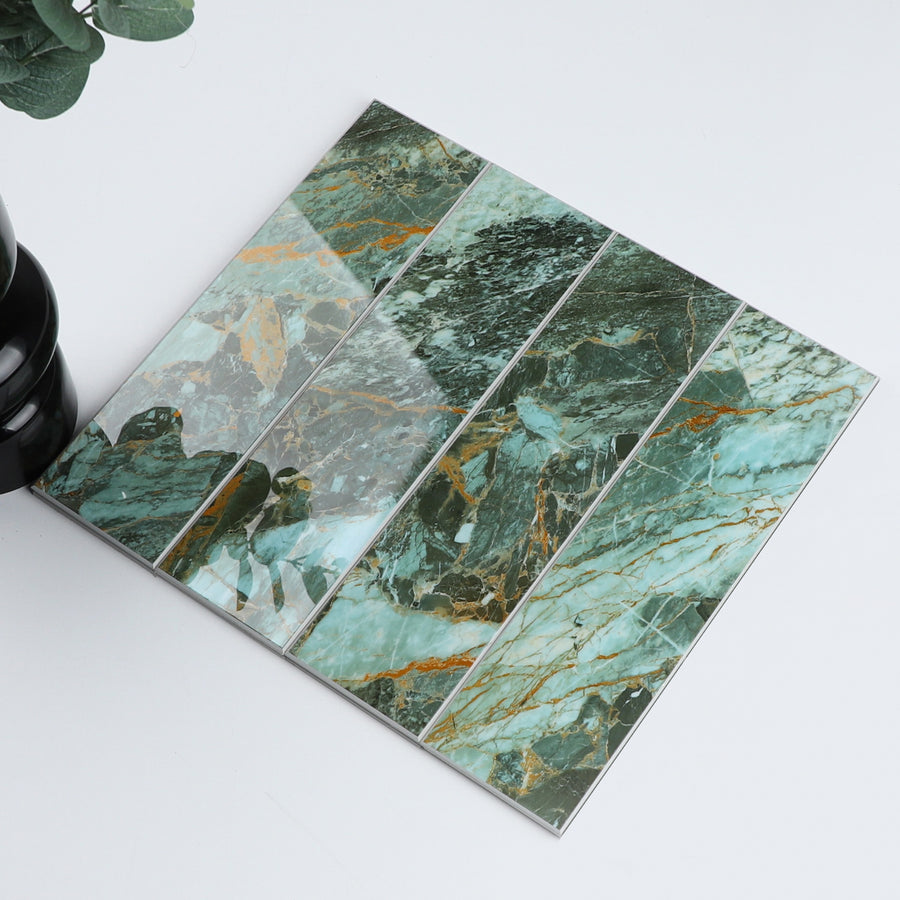 32PCS Peel and Stick Backsplash, 3” x 12” Metro Glossy Subway Tile Self Adhesive Stick on Wall Tiles for Kitchen Bathroom Fireplace