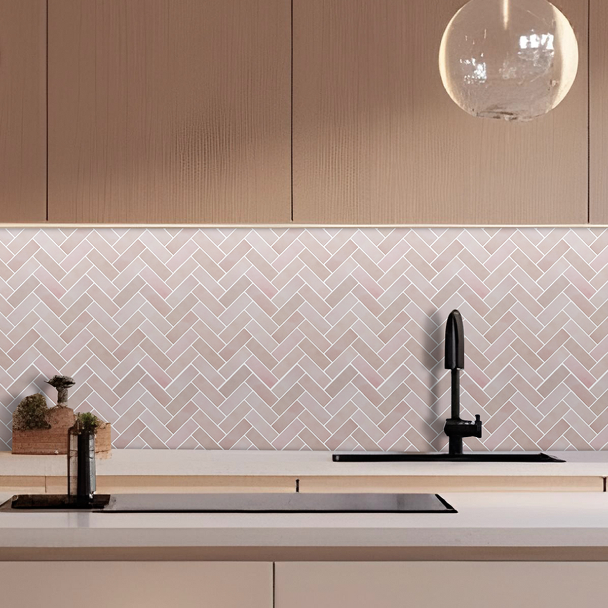 10-Sheet Herringbone Peel and Stick Backsplash, Self Adhesive 3D Stick on Wall Tiles for Kitchen Bathroom（12"x12"）