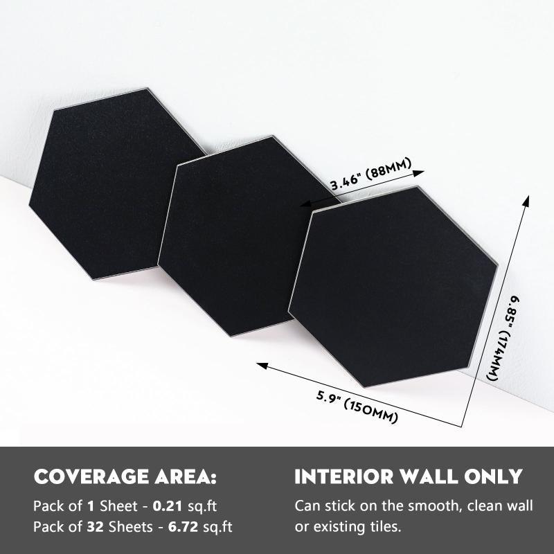 Black Peel and Stick Backsplash Large Aluminum Hexagon Tile (32 Pieces) - HOMEART