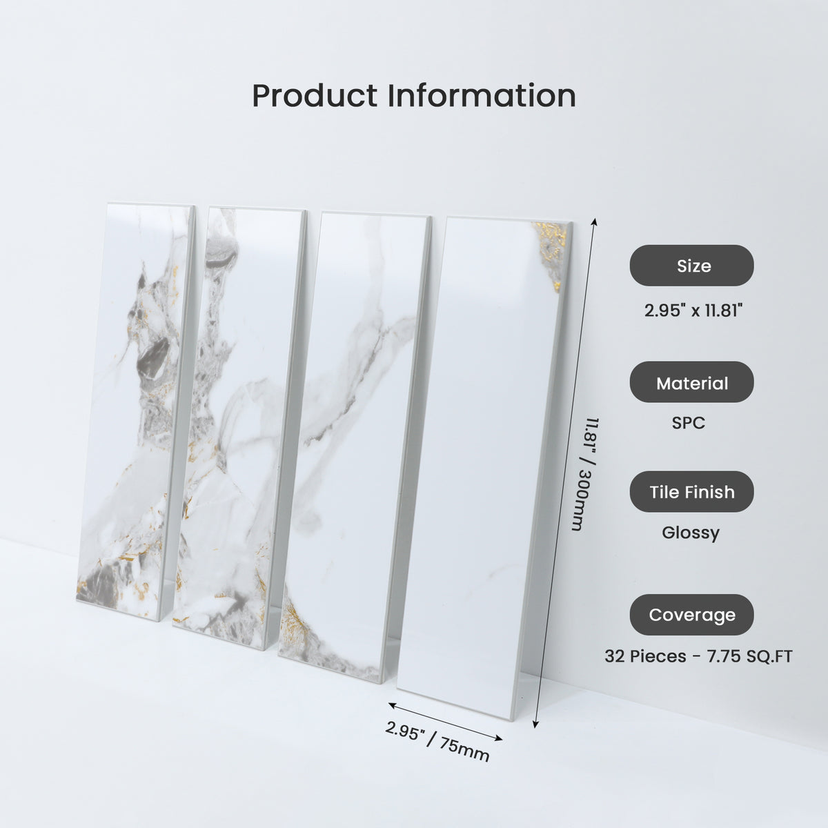 32PCS Peel and Stick Backsplash, 3” x 12” Metro Glossy Subway Tile Self Adhesive Stick on Wall Tiles for Kitchen Bathroom Fireplace