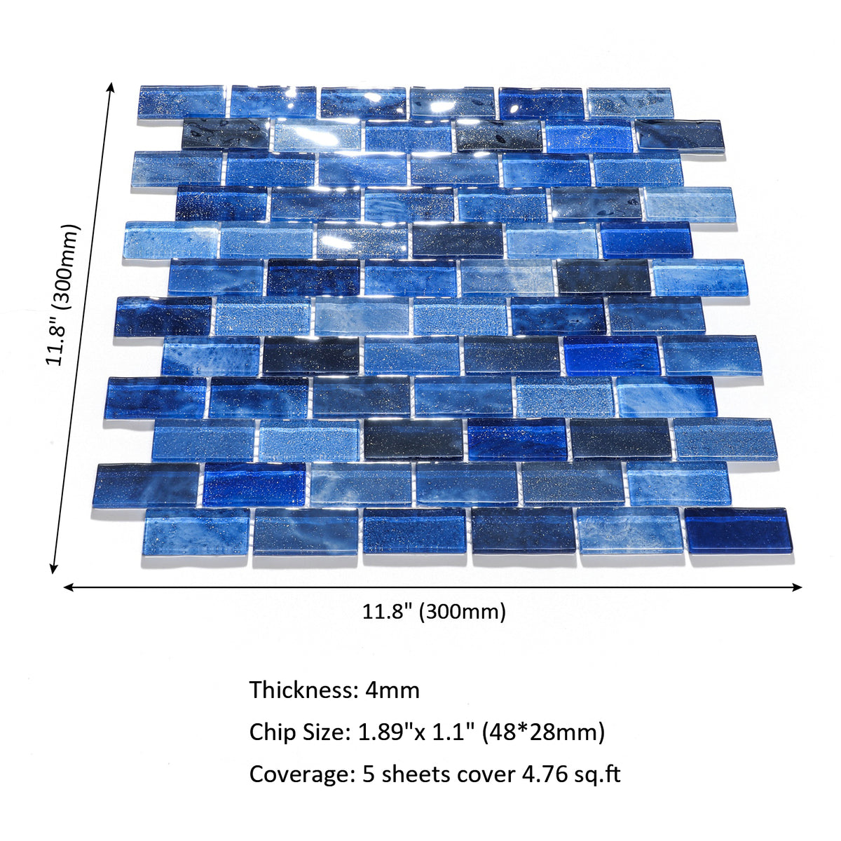 Glass Backsplash Mosaic Wall Tiles, 5-Sheet Linear Glass Tiles for Kitchen Bathroom Swimming Pool Shower Tiles (4.8 SQ.FT)