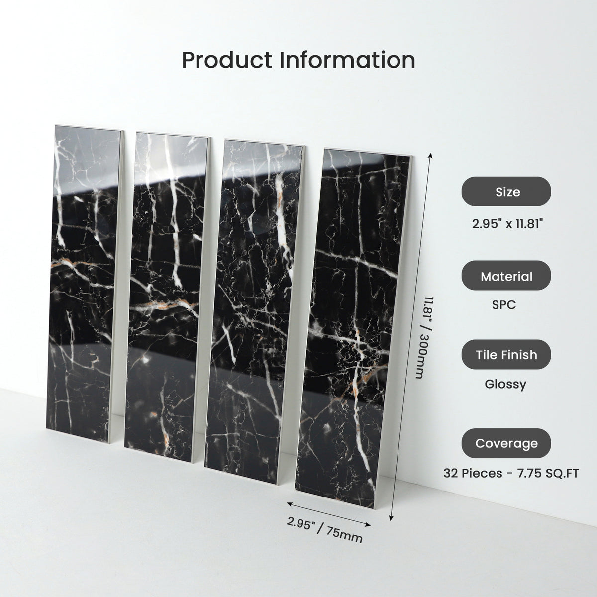 32PCS Peel and Stick Backsplash, 3” x 12” Metro Glossy Subway Tile Self Adhesive Stick on Wall Tiles for Kitchen Bathroom Fireplace