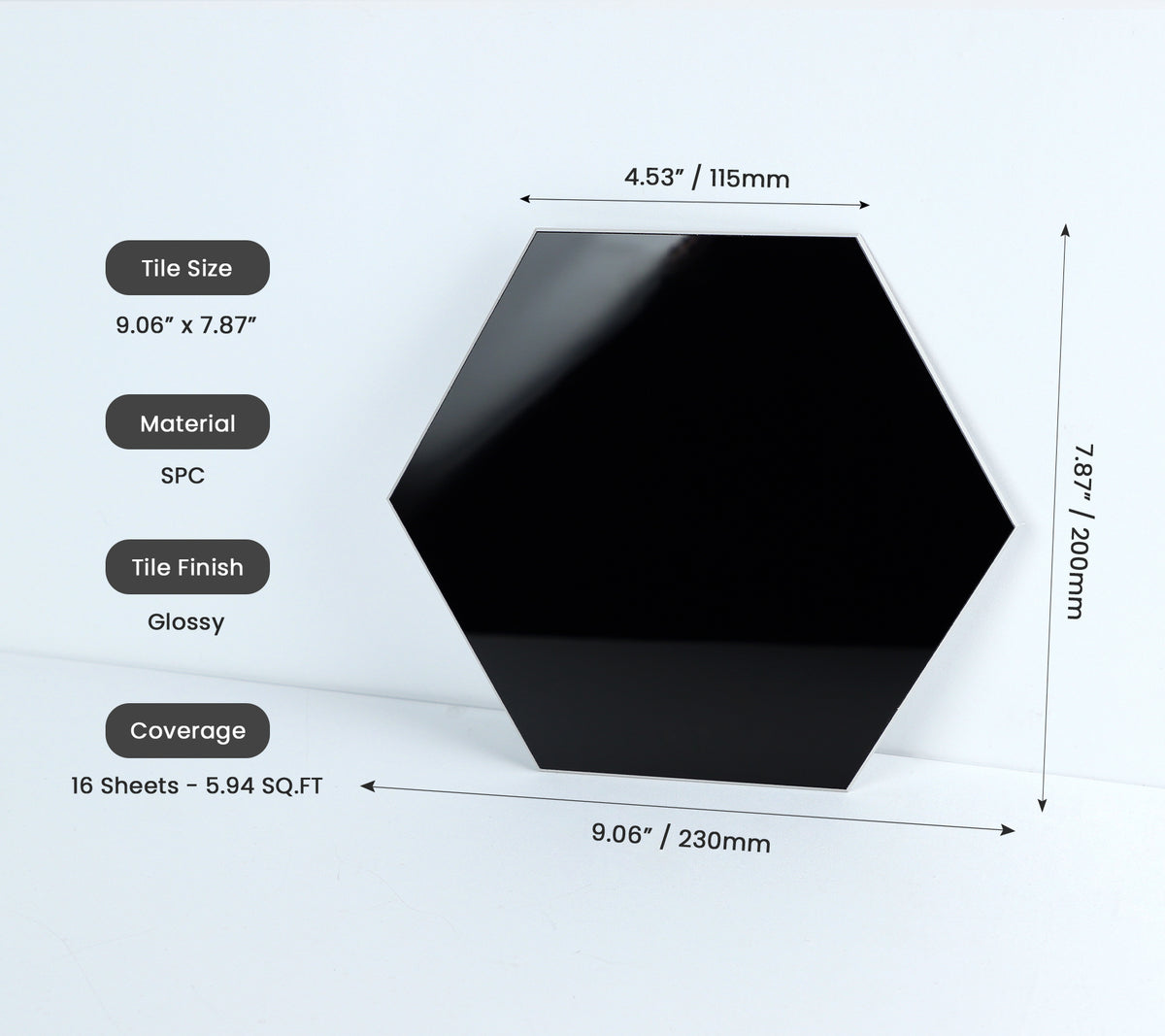 16-Piece Hexagon Peel and Stick Backsplash Tiles, 9"x7.87" Self Adhesive Glossy Faux Marble Wall Tile for DIY Home Decor