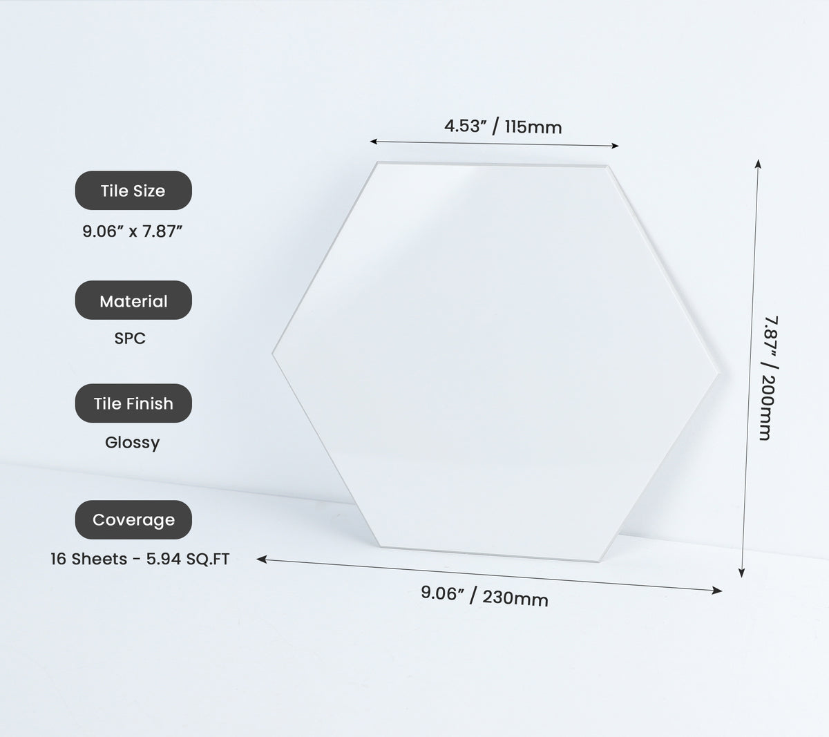 16-Piece Hexagon Peel and Stick Backsplash Tiles, 9"x7.87" Self Adhesive Glossy Faux Marble Wall Tile for DIY Home Decor