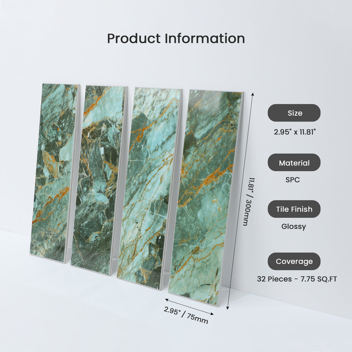 32PCS Peel and Stick Backsplash, 3” x 12” Metro Glossy Subway Tile Self Adhesive Stick on Wall Tiles for Kitchen Bathroom Fireplace