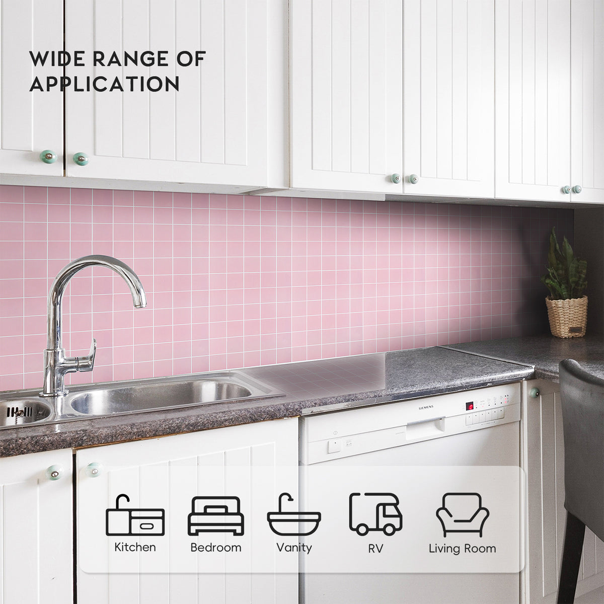 10 Sheets Pink Peel and Stick Backsplash, 3D Adhesive Square Stick on Backsplash Peel and Stick Wall Tiles Sticker for Kitchen Bathroom