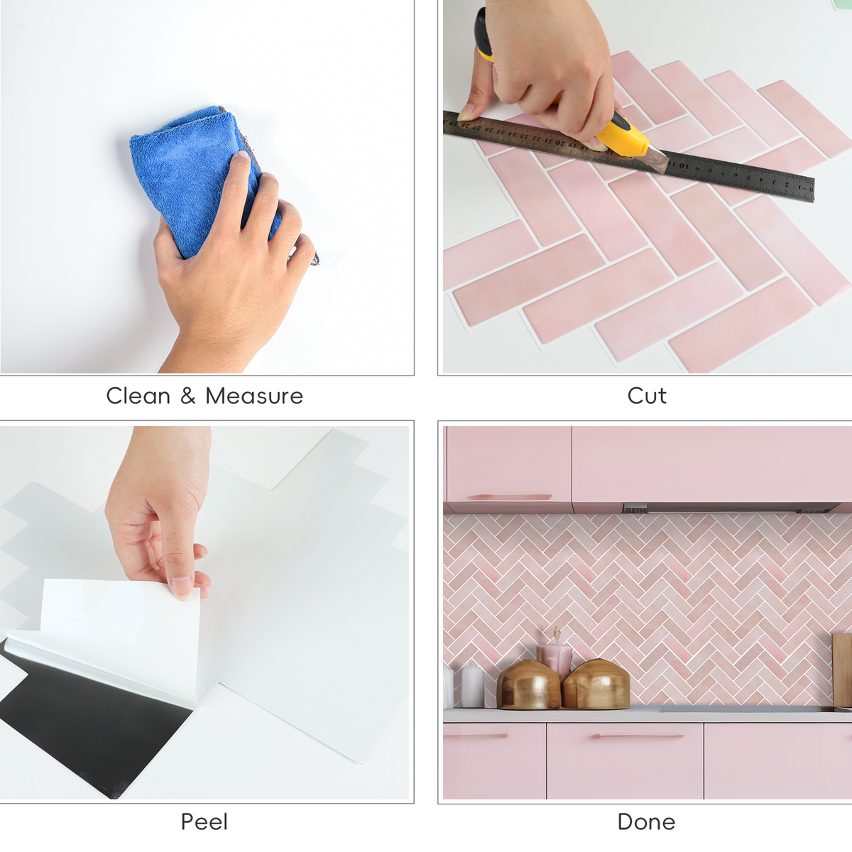 10-Sheet Herringbone Peel and Stick Backsplash, Self Adhesive 3D Stick on Wall Tiles for Kitchen Bathroom（12"x12"）