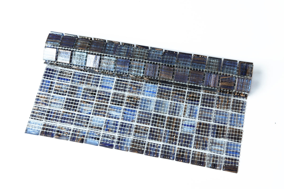 Mesh-Mounted Glass Mosaic Tile Backsplash, 12” x 12” Blue Glass Backsplash Wall Tile for Kitchen Bathroom Swimming Pool (8 Sheets, 8 sq.ft)