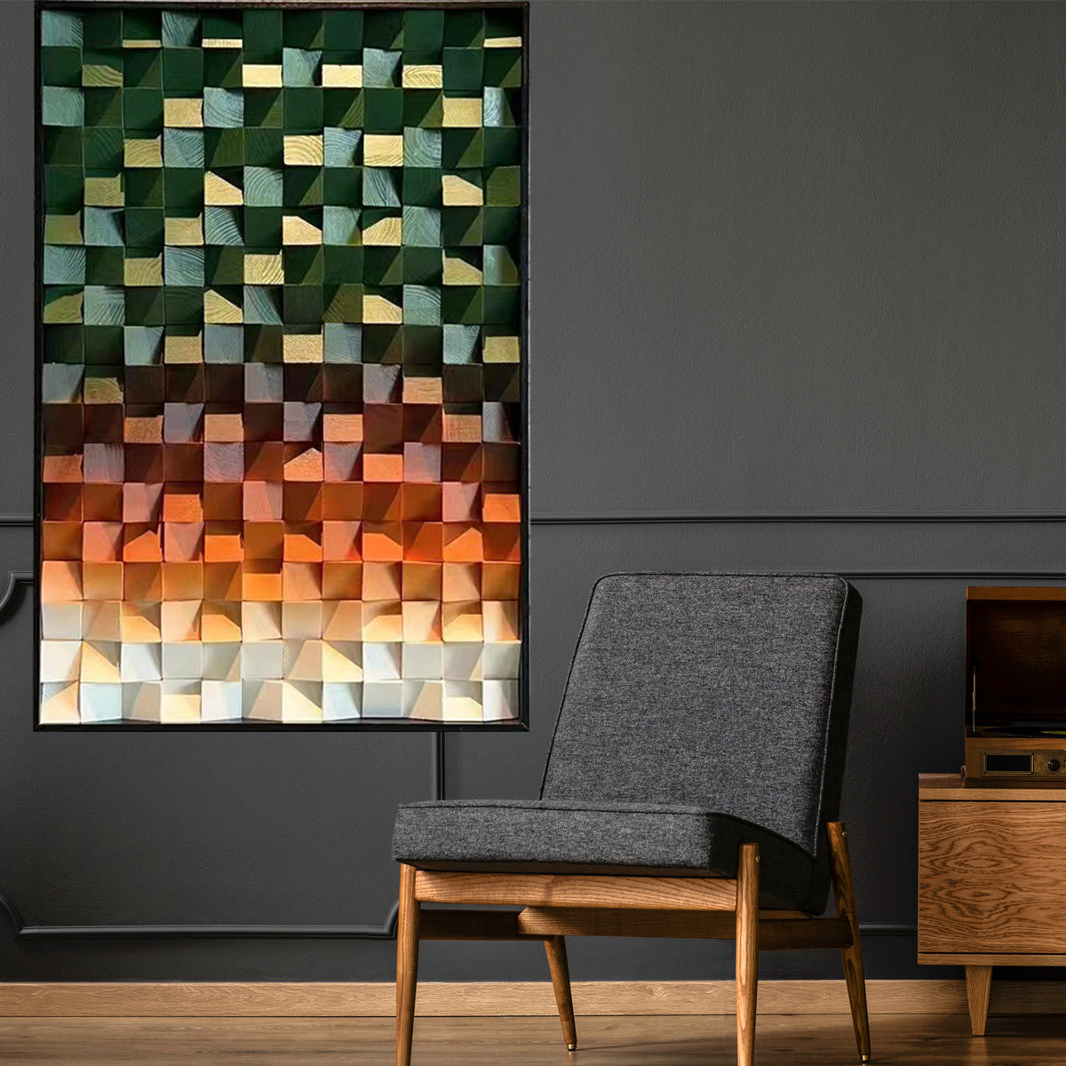 Wood art wall decor for modern rustic home decor, large wall art for acoustic diffuse, acoustic diffuser wood, panel wall acoustic sound art