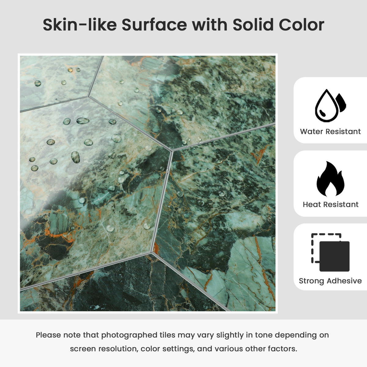 16-Piece Hexagon Peel and Stick Backsplash Tiles, 9"x7.87" Self Adhesive Glossy Faux Marble Wall Tile for DIY Home Decor