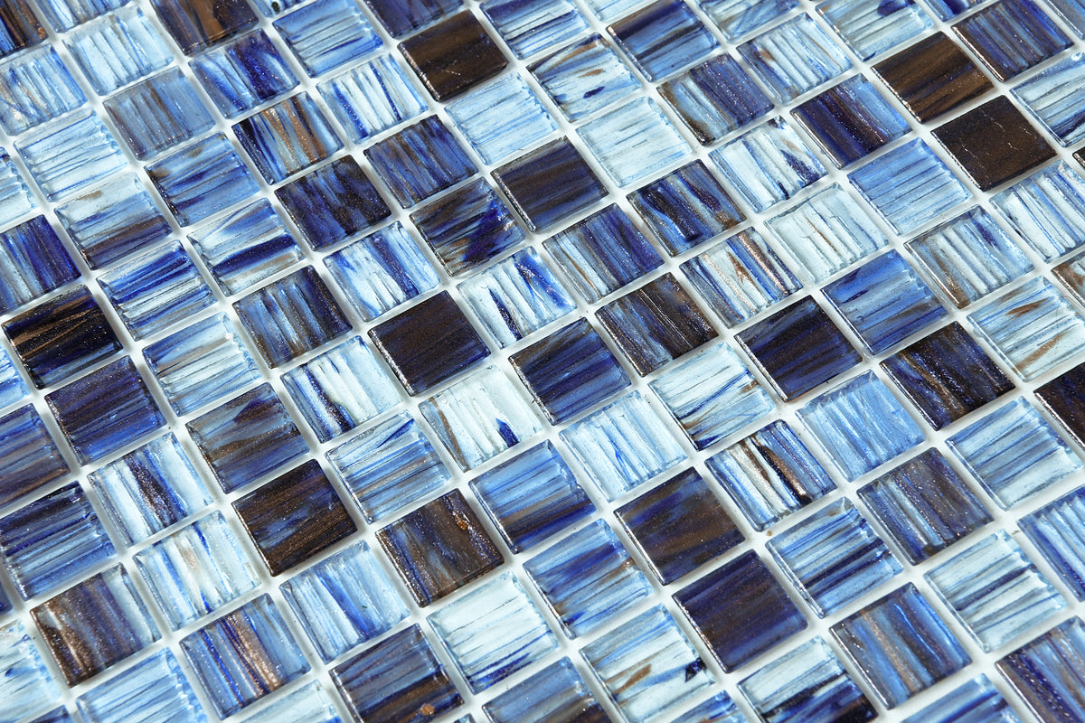 Peel and Stick Glass Tile, 12" x 12" Mosaic Square Glass Backsplash Tile for Kitchen Bathroom Wall (8-Sheet, 8 SQ.FT)