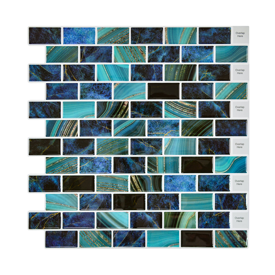 Subway Tiles Peel and Stick Backsplash, Self Adhesive Blue Backsplash Stick on Wall Tiles Sticker for Kitchen Bathroom (10 Sheets, 12"x12")