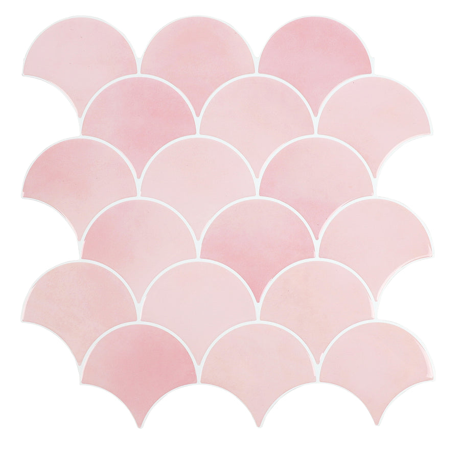 10 Sheets Pink Peel and Stick Backsplash Fish Scale Tile, Removable Renter Friendly Backsplash 3D Adhesive Stick on Wall Tiles for Kitchen Bathroom
