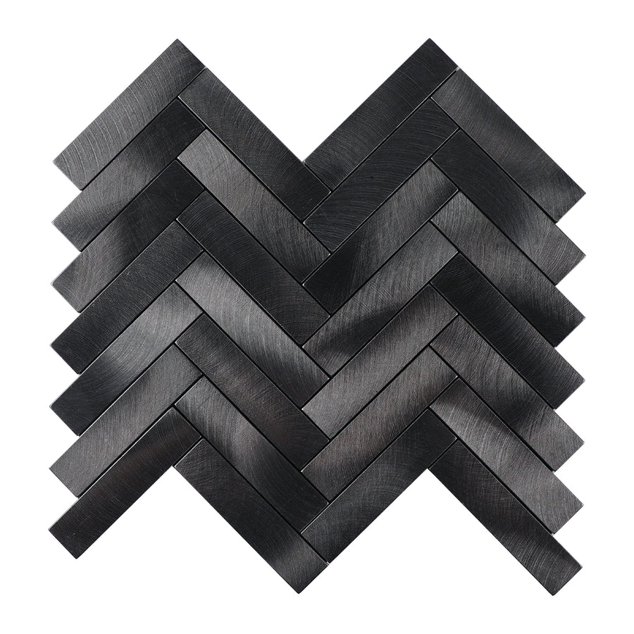 6 Sheets Herringbone Tile Peel and Stick Backsplash, Brushed Metal Self Adhesive Stick on Wall Tiles for Kitchen Bathroom Fireplace