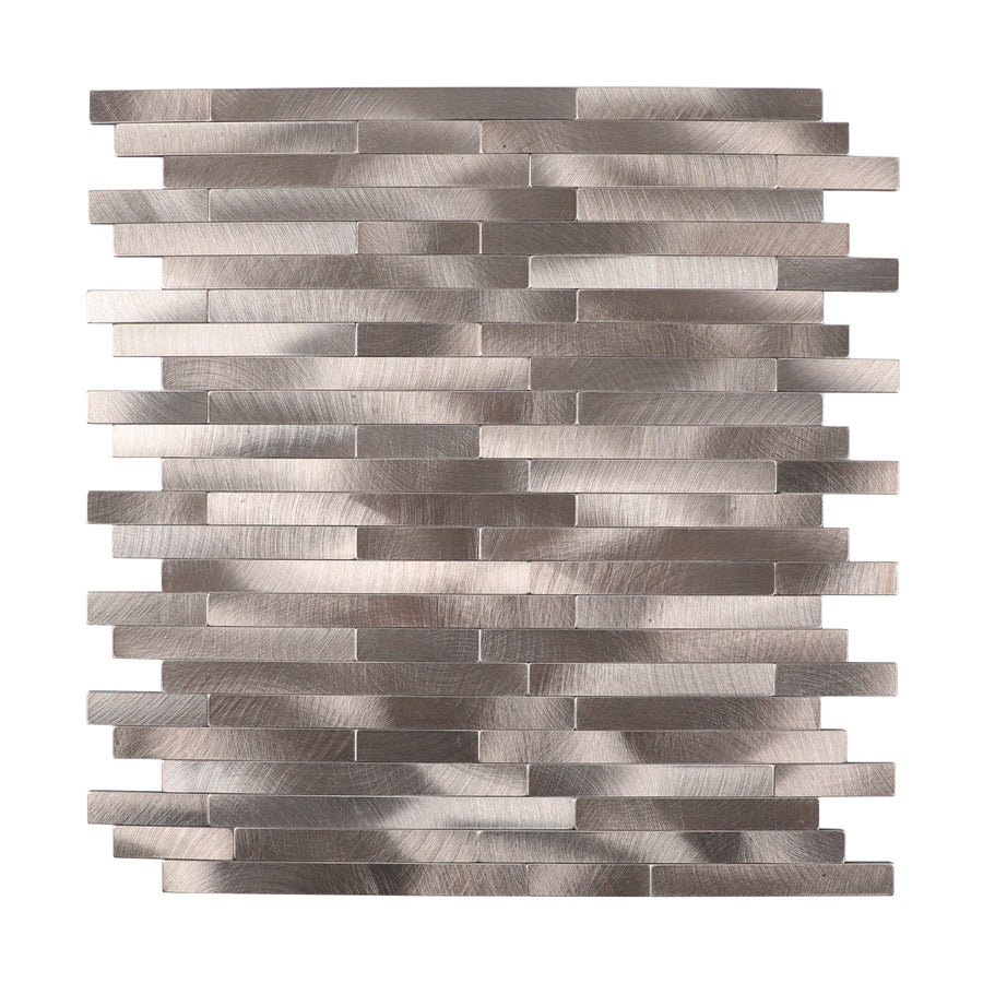 6 Sheets Peel and Stick Backsplash Linear Tile for Kitchen, Self Adhesive Brushed Aluminum Stick on Wall Tiles for Bathroom Fireplace