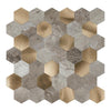 Hexagon Peel and Stick Backsplash, Self Adhesive Honeycomb Copper Taupe Stone Look PVC Mixed Brushed Metal Stick on Mosaic Wall Tiles for Kitchen Bathroom (6 Sheets, 11.3