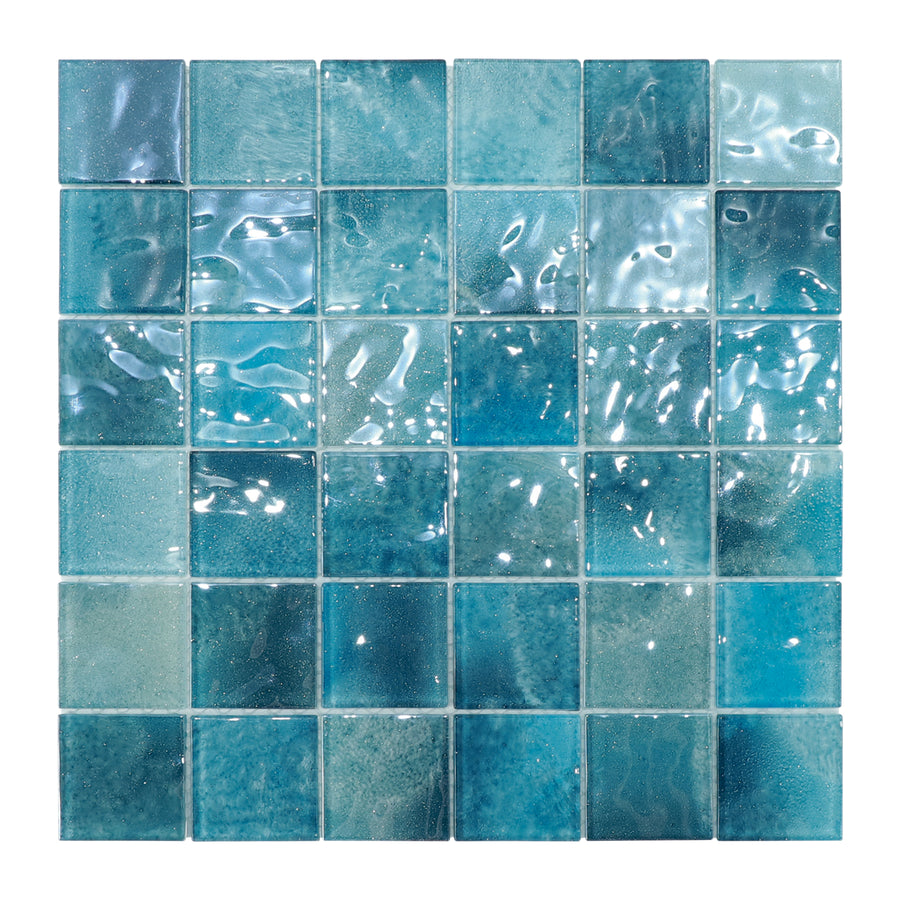 Glass Mosaic Tiles Backsplash, 12" x 12" 3D Wave Texture Square Tiles for Swimming Pool, Bathroom, Shower Wall, Spa (5 Sheets, 4.84 sq.ft.)