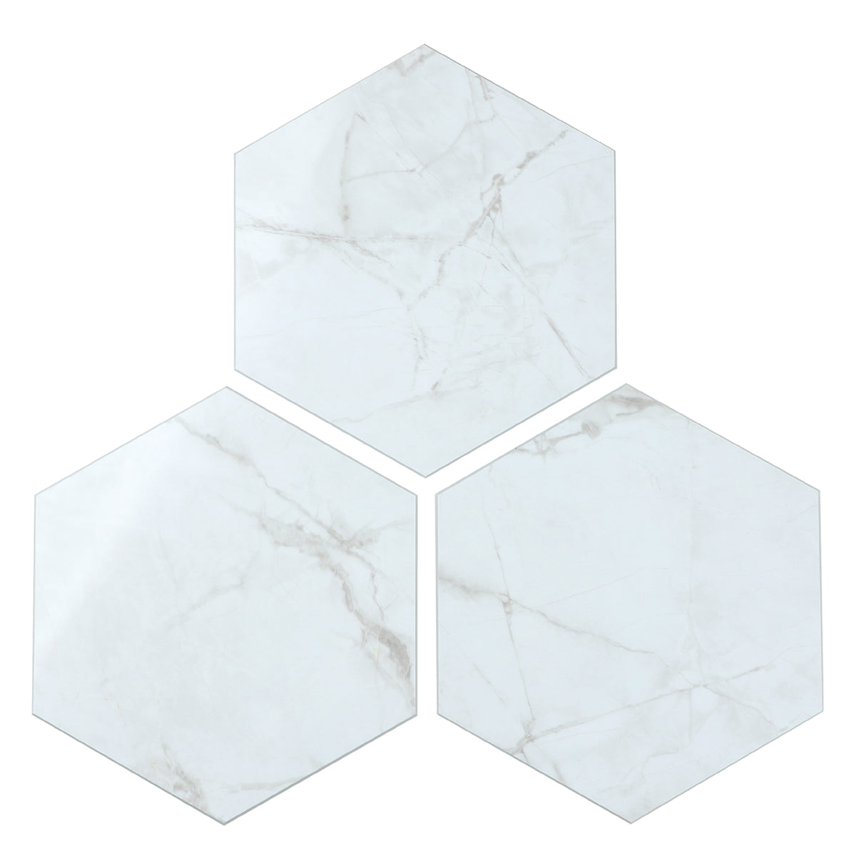16-Piece Hexagon Peel and Stick Backsplash Tiles, 9"x7.87" Self Adhesive Glossy Faux Marble Wall Tile for DIY Home Decor