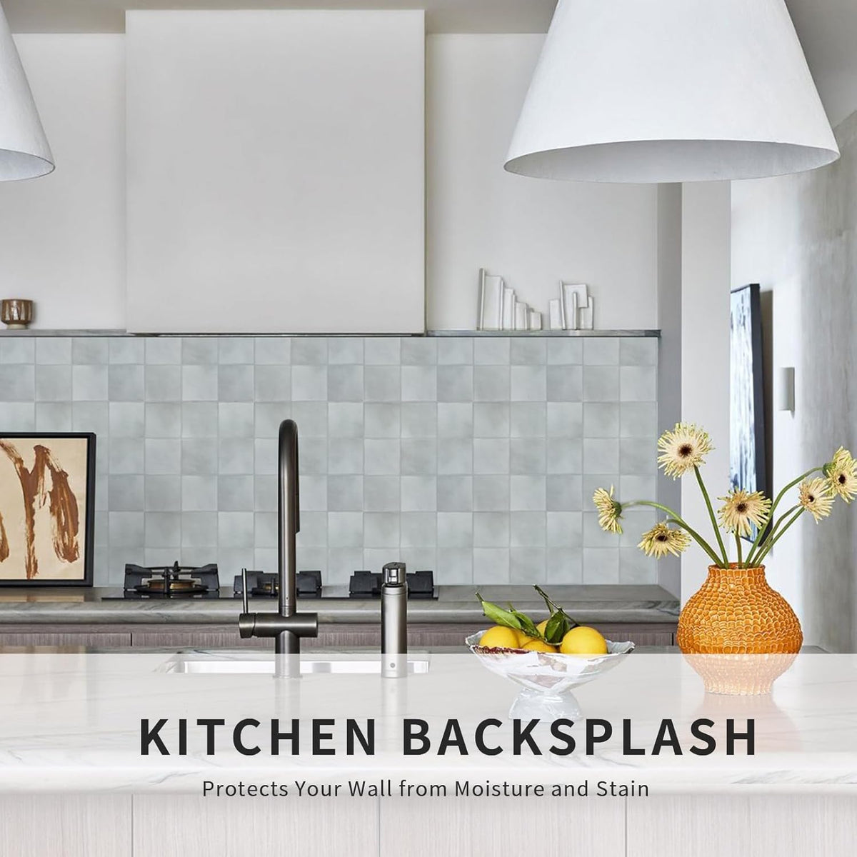 Peel and Stick Backsplash Tiles, 10 Sheets of 12" x 12" Faux Spanish Handmade Square Tile for Kitchen, Bathroom, Wall Tile