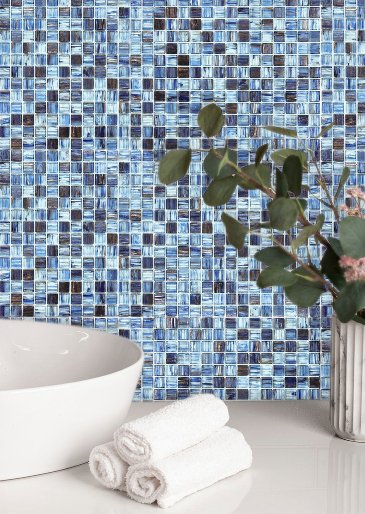 Peel and Stick Glass Tile, 12" x 12" Mosaic Square Glass Backsplash Tile for Kitchen Bathroom Wall (8-Sheet, 8 SQ.FT)