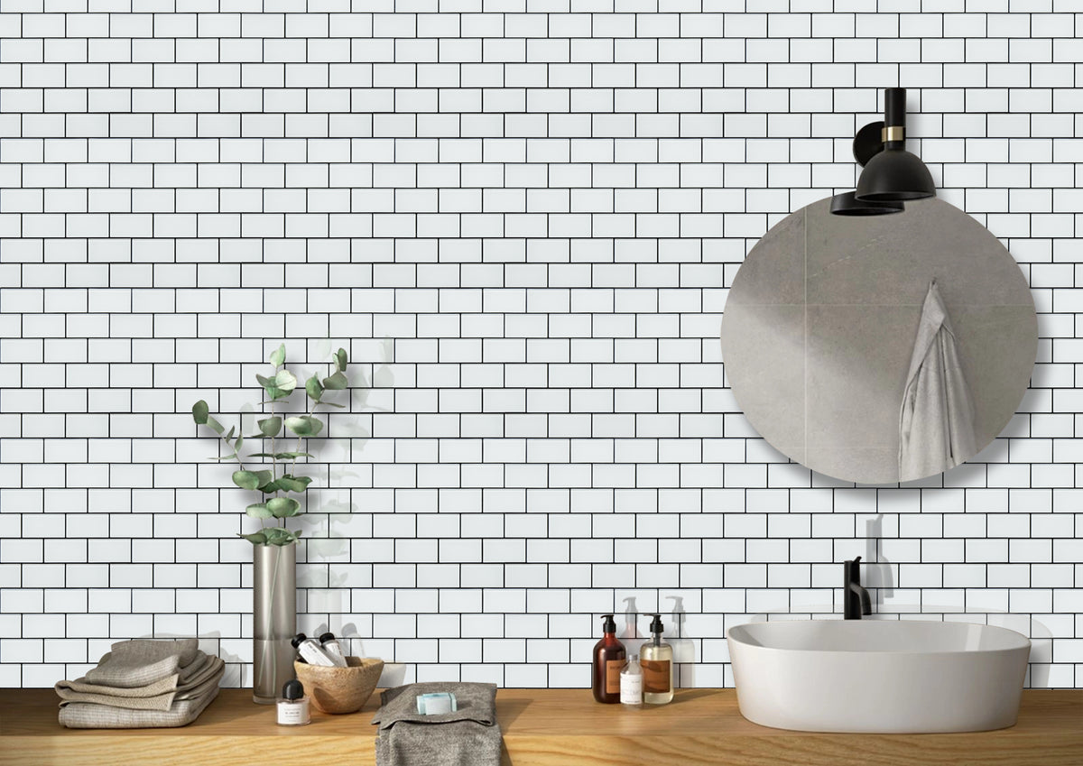 Glass Peel and Stick Backsplash Subway Tile, Glass Tiles for Kitchen Bathroom Wall (5 Sheets, 11.8"x12")
